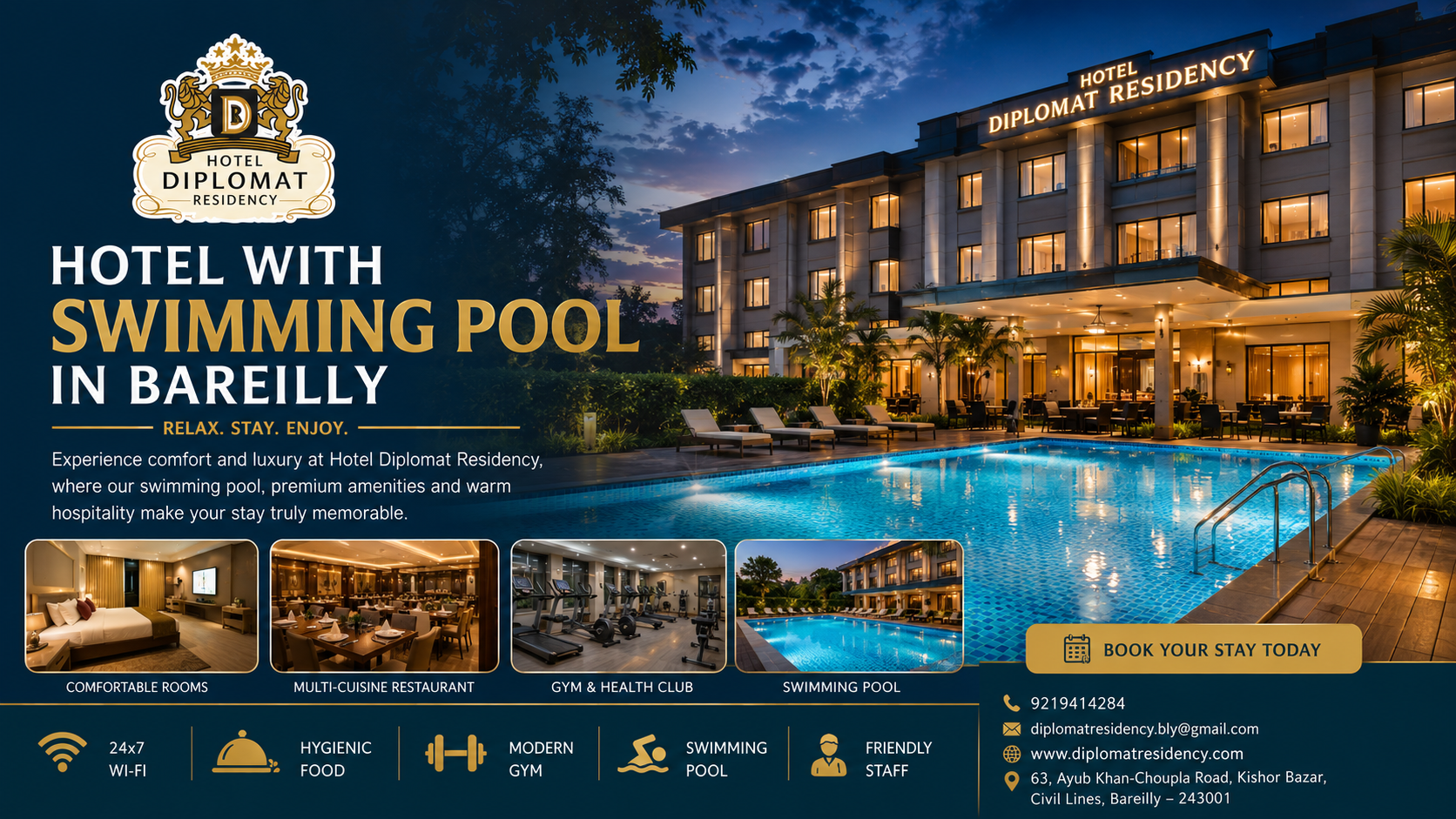 Hotel with Swimming Pool in Bareilly | Hotel Diplomat Residency