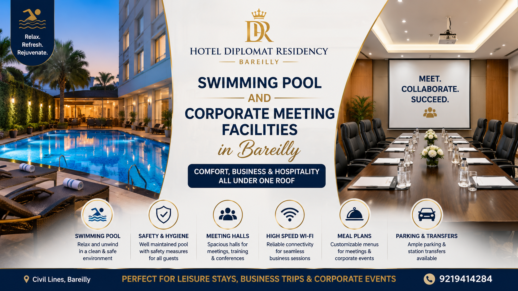 Swimming Pool and Corporate Meeting Facilities in Bareilly | Hotel Diplomat Residency