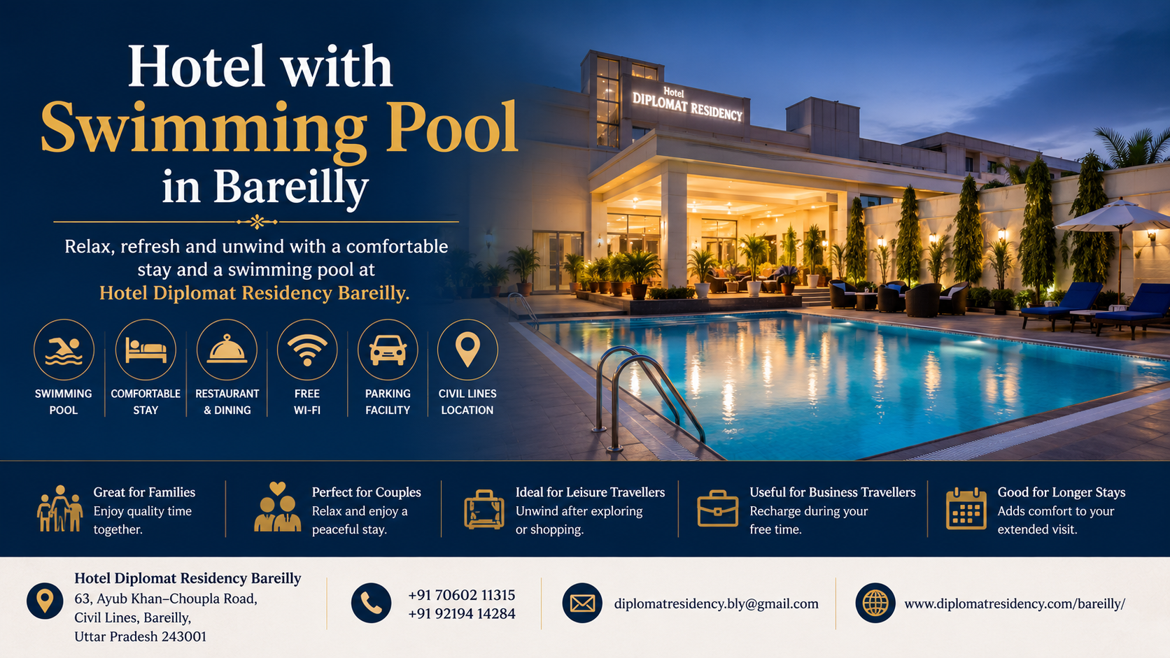 Hotel with Swimming Pool in Bareilly | Diplomat Residency