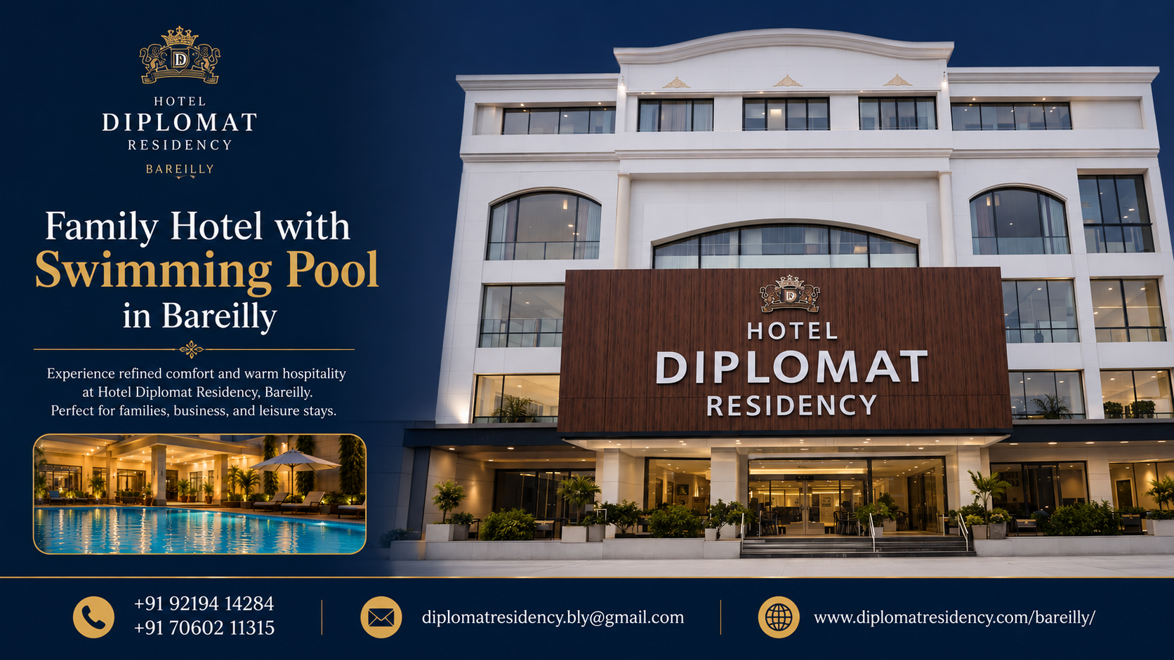 Family Hotel with Swimming Pool in Bareilly | Diplomat Residency