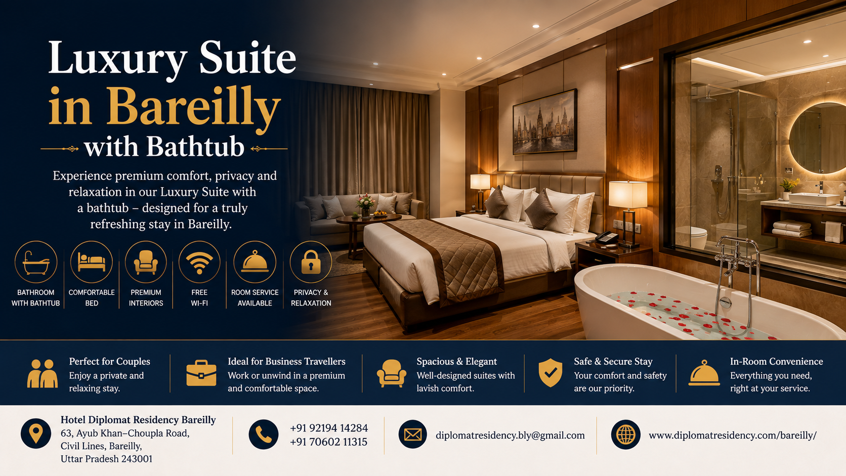 Luxury Suite in Bareilly with Bathtub |Hotel Diplomat Residency