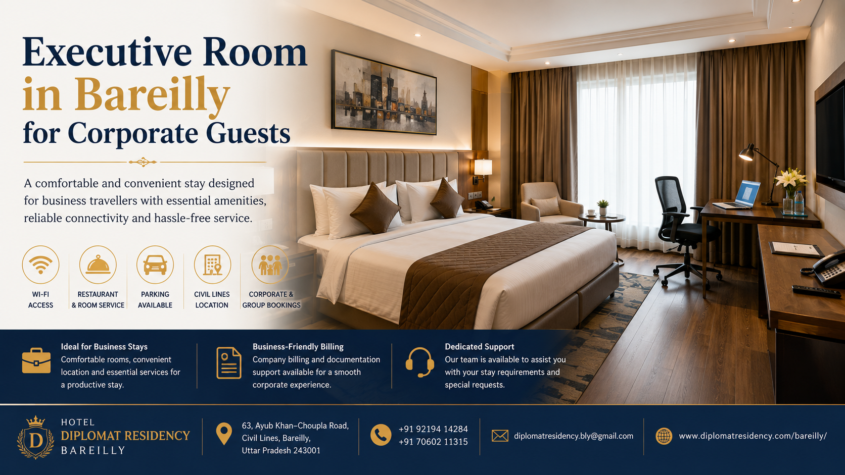 Executive Room in Bareilly for Corporate Guests | Diplomat Residency