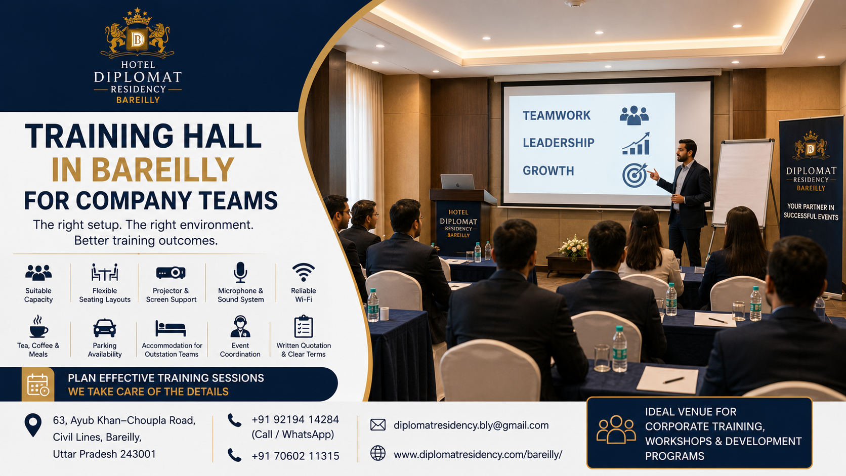 Training Hall in Bareilly for Company Teams | Hotel Diplomat Residency