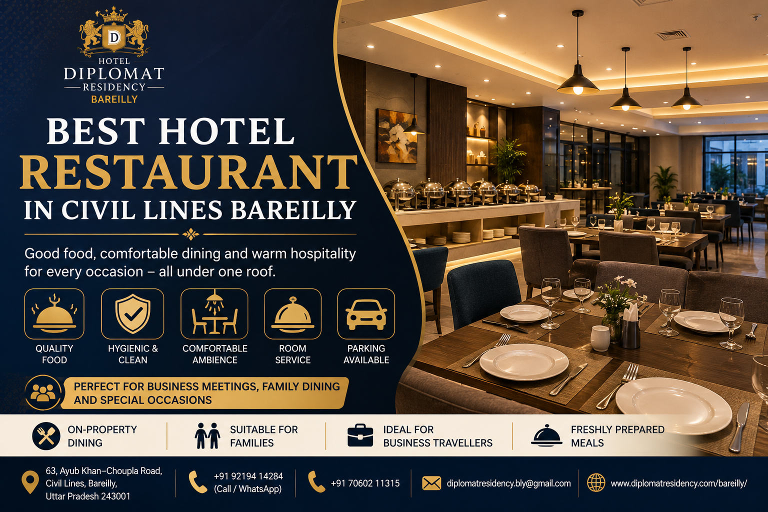 Best Hotel Restaurant in Civil Lines Bareilly | Hotel Diplomat Residency